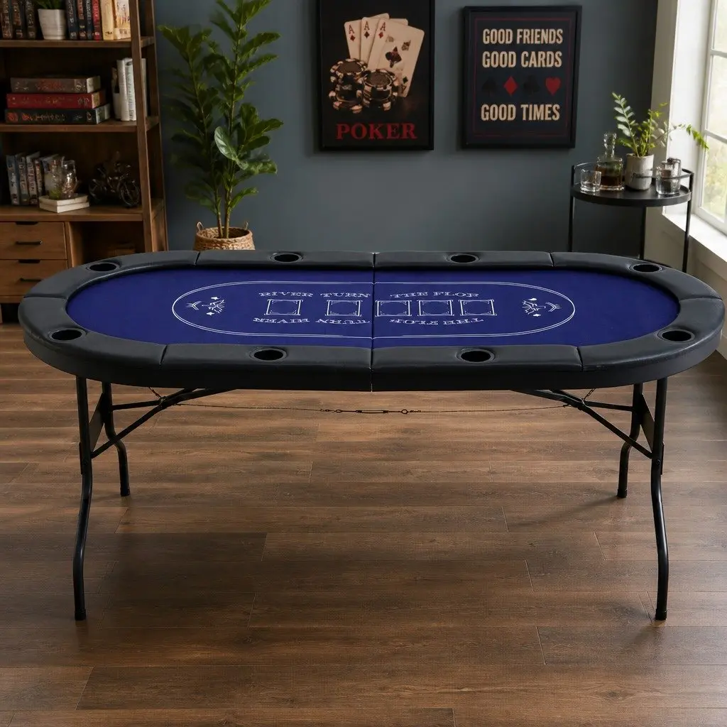 Poker Table Top Folding 8 Player Card Game 183cm Casino Felt Cup Holders