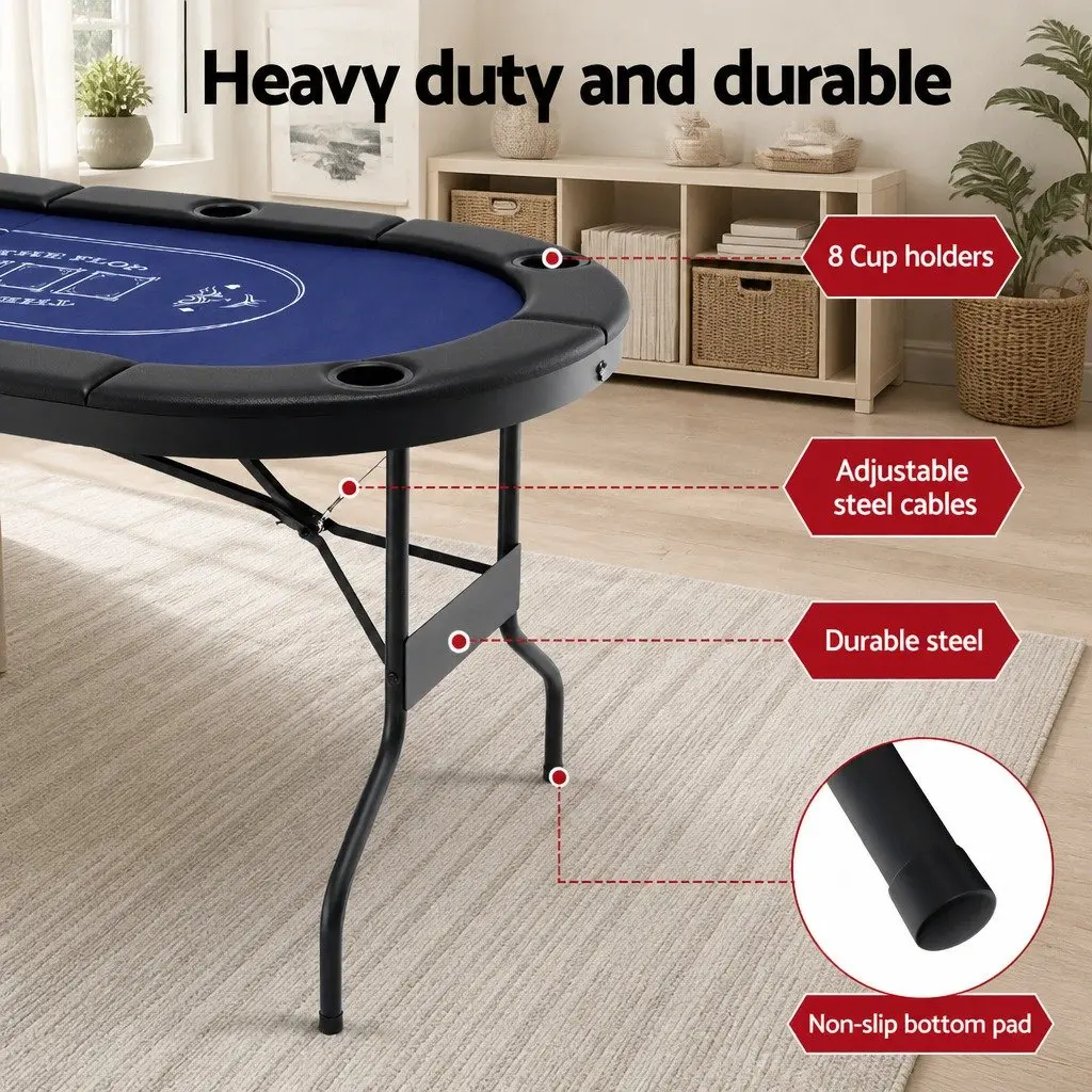 Poker Table Top Folding 8 Player Card Game 183cm Casino Felt Cup Holders