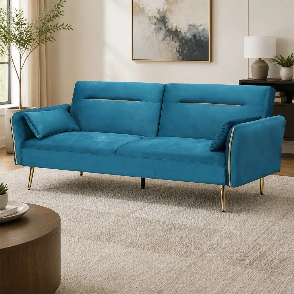 3-Seater Convertible Sofa Bed Futon Sleeper Couch Adjustable Backrest Lounger