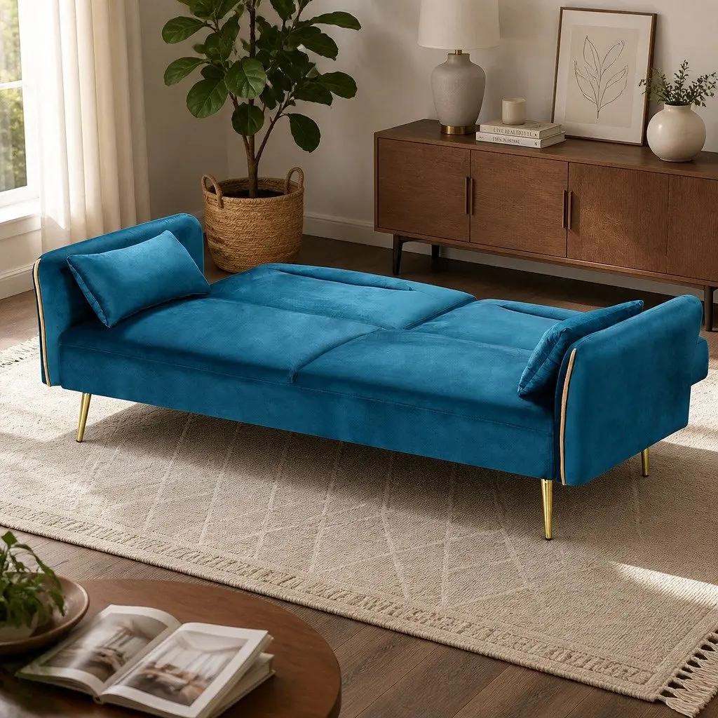 3-Seater Convertible Sofa Bed Futon Sleeper Couch Adjustable Backrest Lounger