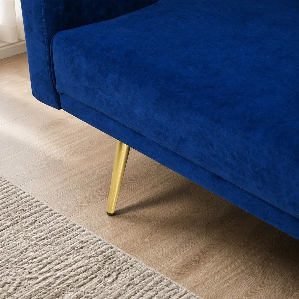 Convertible Sofa Bed for Living Room 3 Seater Velvet Blue