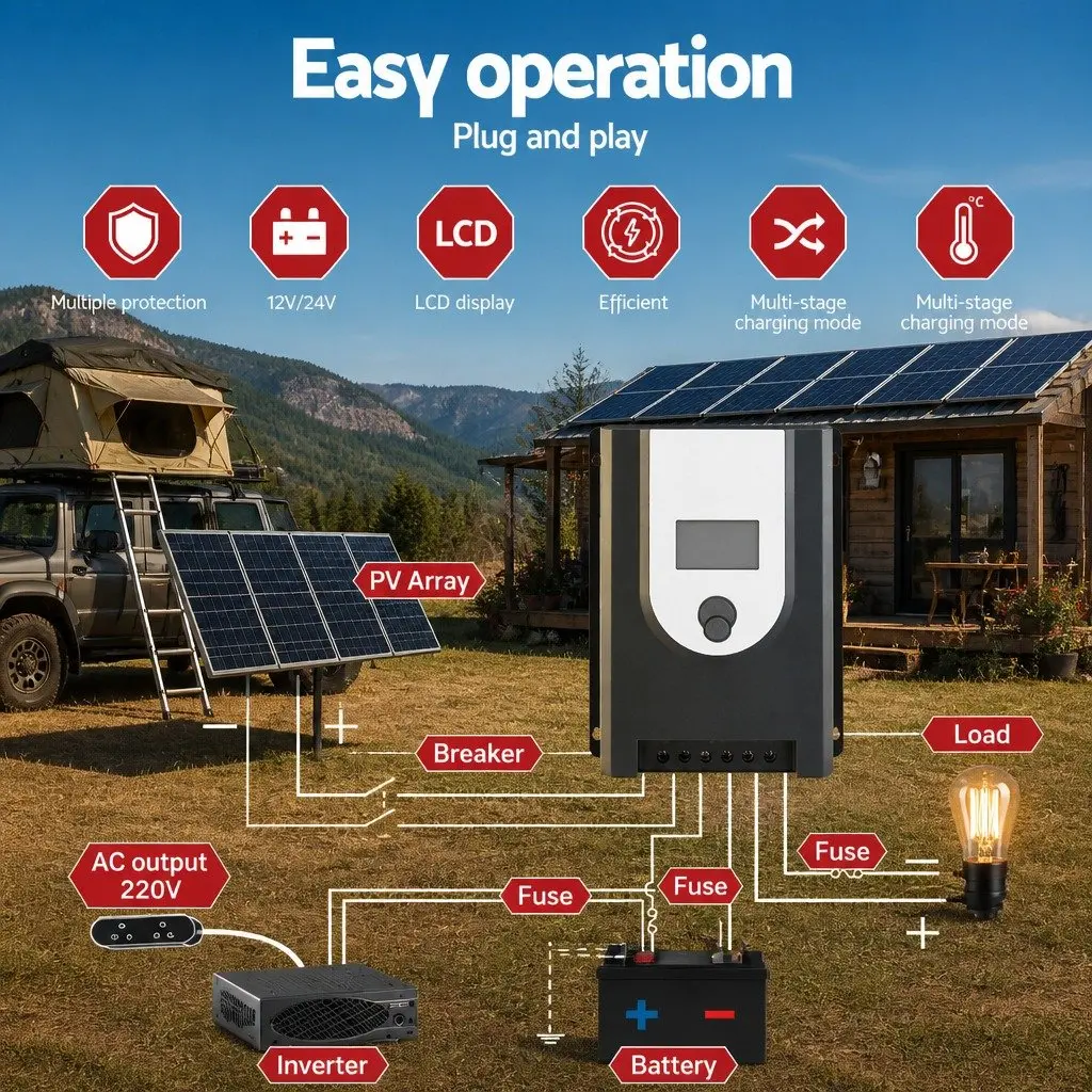 50A MPPT Solar Charge Controller 12V 24V Auto Battery Regulator Bluetooth
