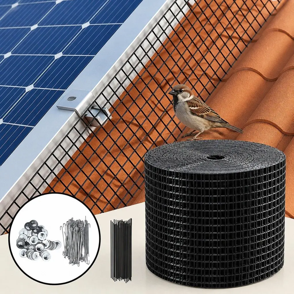 Solar Panel Bird Guard Mesh Critter Roll 20cm x 30M Protective Barrier Kit Black