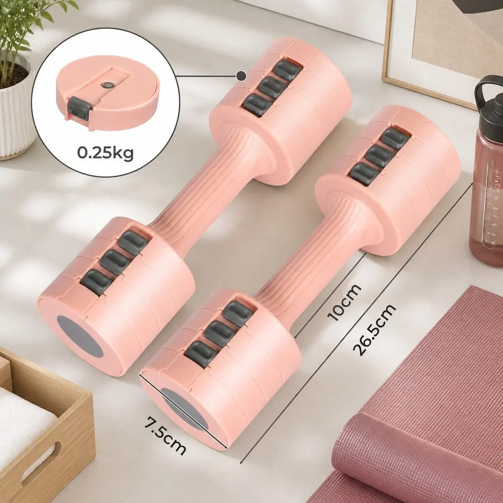 Adjustable Dumbbells Set 1kg to 5kg Compact Home Gym Fitness Training Pink