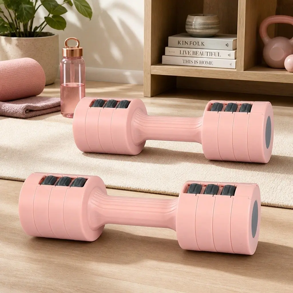 Adjustable Dumbbells Set 1kg to 5kg Compact Home Gym Fitness Training Pink