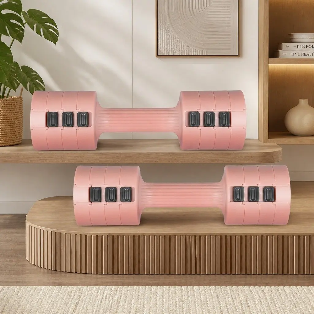 Adjustable Dumbbells Set 1kg to 5kg Compact Home Gym Fitness Training Pink