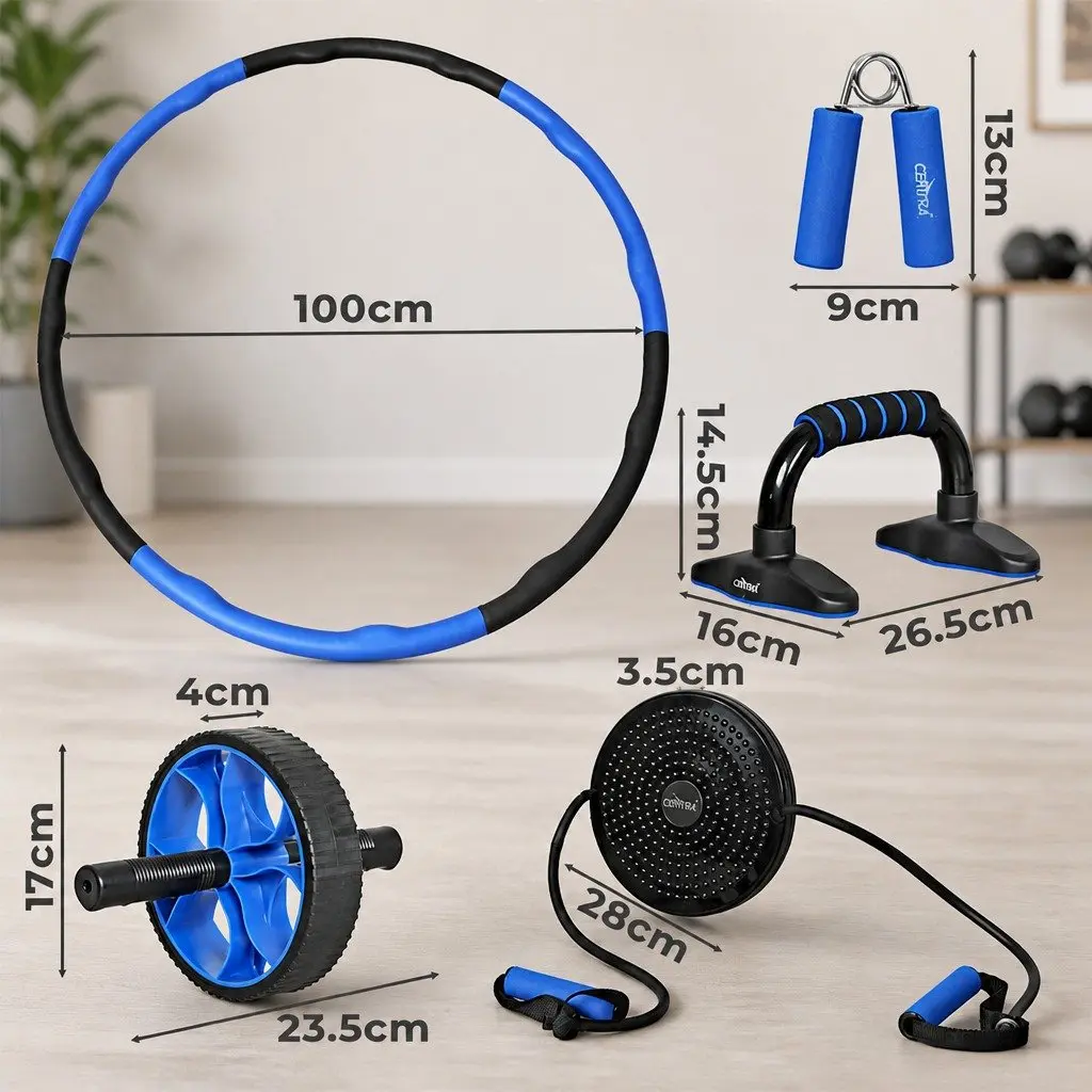 Exercise Roller Wheel Set 5-in-1 Ab Wheel Hula Hoop Push-Up Bars Hand Grippers