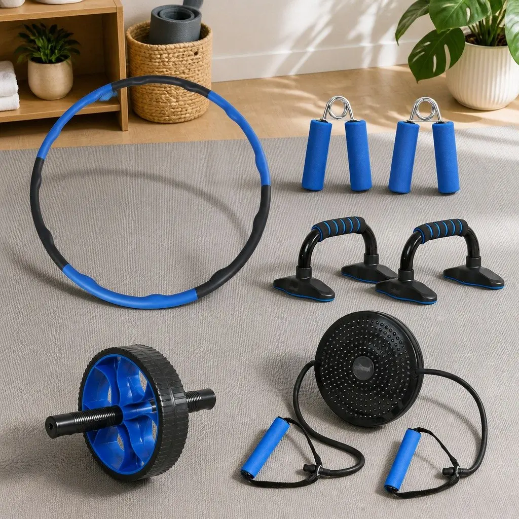 Exercise Roller Wheel Set 5-in-1 Ab Wheel Hula Hoop Push-Up Bars Hand Grippers