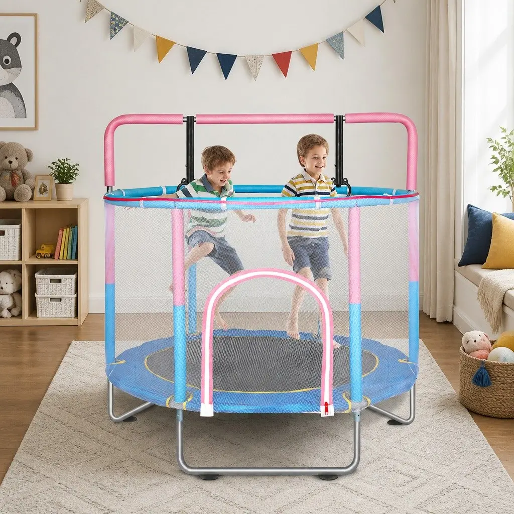 Kids Trampoline 55" Rebounder with Hanging Rings Indoor Outdoor Play Equipment