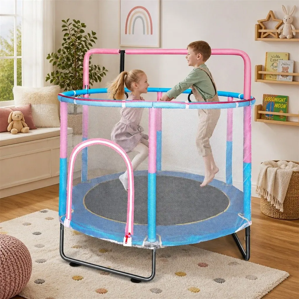 Kids Trampoline 55" Rebounder with Hanging Rings Indoor Outdoor Play Equipment