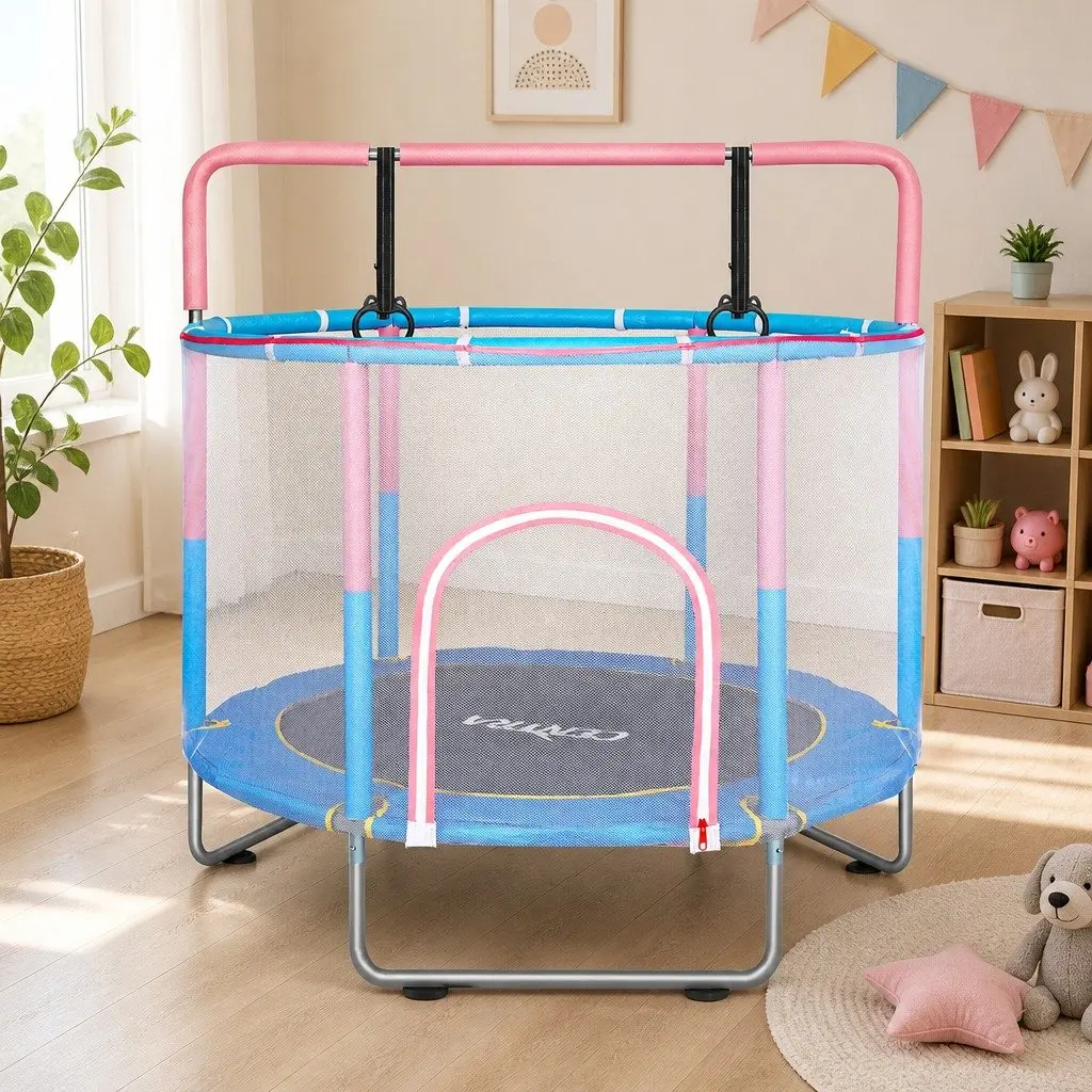 Kids Trampoline 55" Rebounder with Hanging Rings Indoor Outdoor Play Equipment