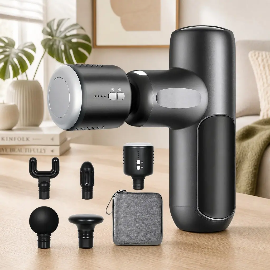Deep Tissue Massage Gun Heat Cold Therapy 5 Heads Wireless Percussion Muscle