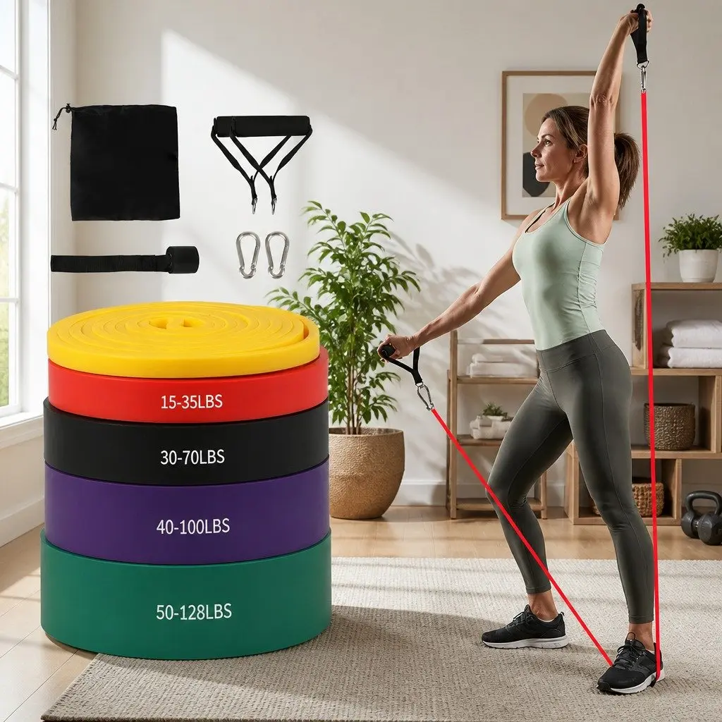 Resistance Bands Set of 5 Heavy Duty Levels Workout Training Yoga Stretch