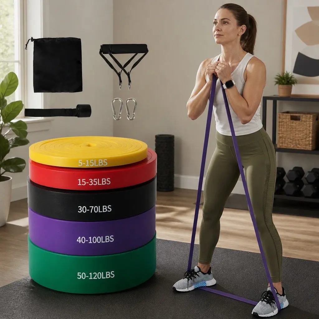 Resistance Bands Set of 5 Heavy Duty Levels Workout Training Yoga Stretch
