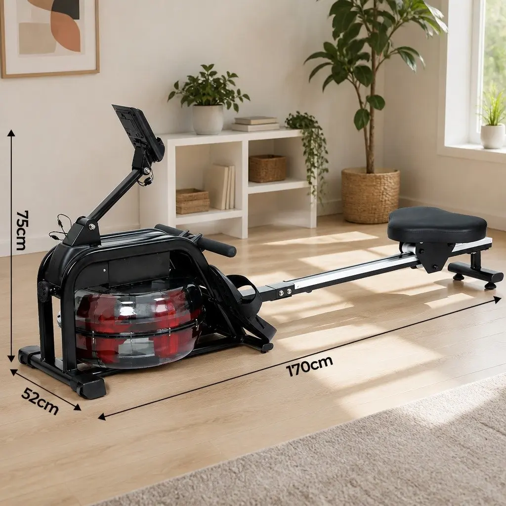 Water Rowing Machine Home Gym Equipment Fitness Rower LED Display Bluetooth Apps