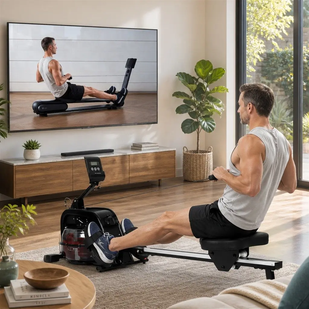 Water Rowing Machine Home Gym Equipment Fitness Rower LED Display Bluetooth Apps