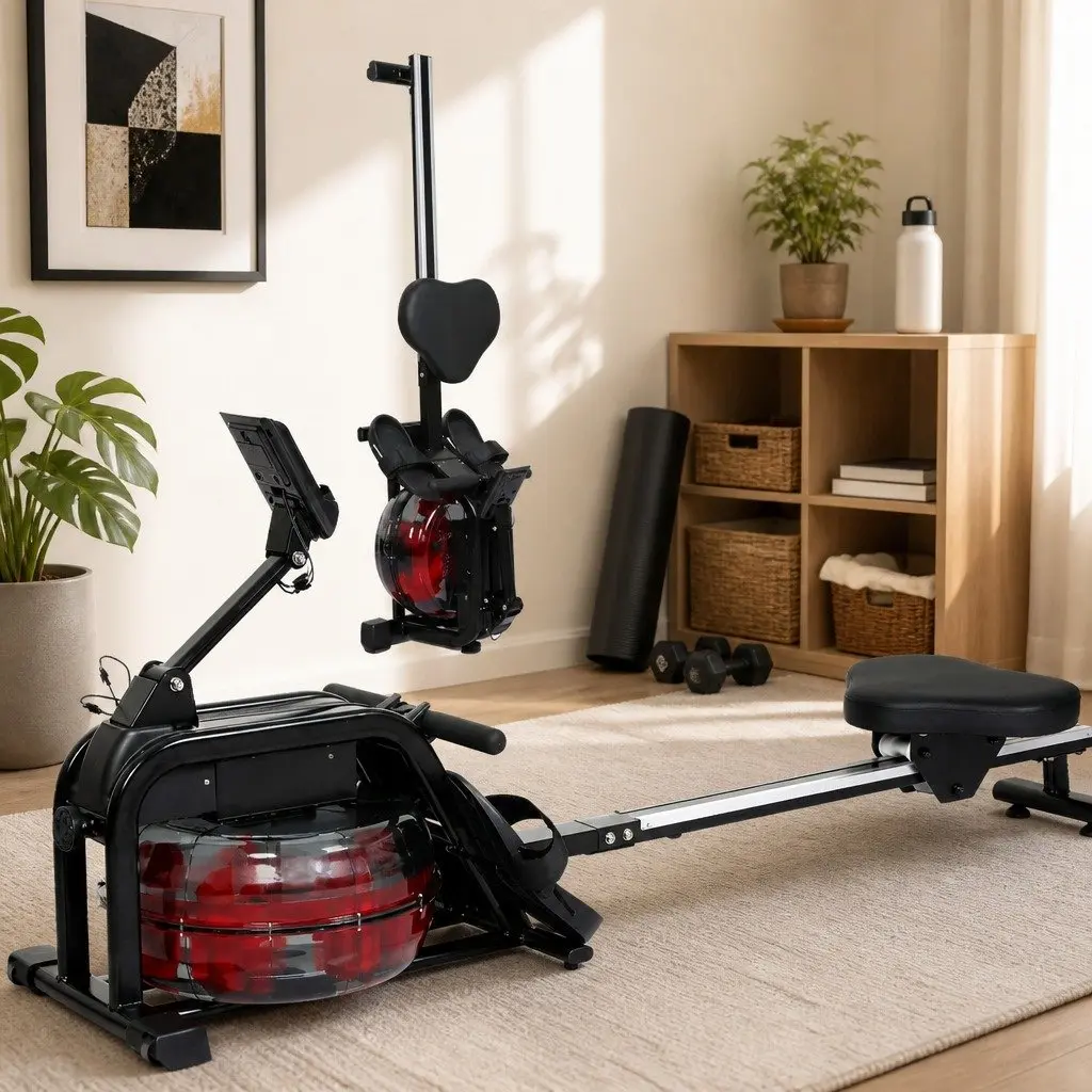 Water Rowing Machine Home Gym Equipment Fitness Rower LED Display Bluetooth Apps