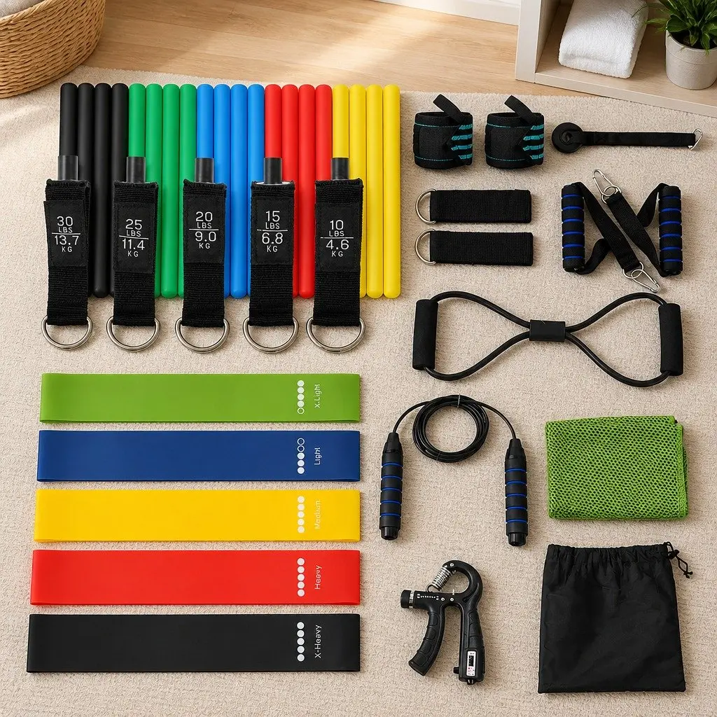 Resistance Bands Set Full Kit with Jump Rope Handles Door Anchor for Home