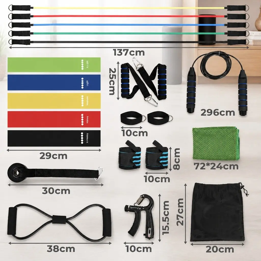 Resistance Bands Set Full Kit with Jump Rope Handles Door Anchor for Home