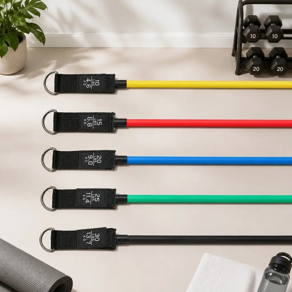 Resistance Bands Set Full Kit with Jump Rope Handles Door Anchor for Home