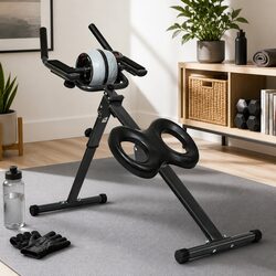 2-In-1 Ab Machine Roller Wheel Crunch Trainer Foldable Workout Mat Abdominal