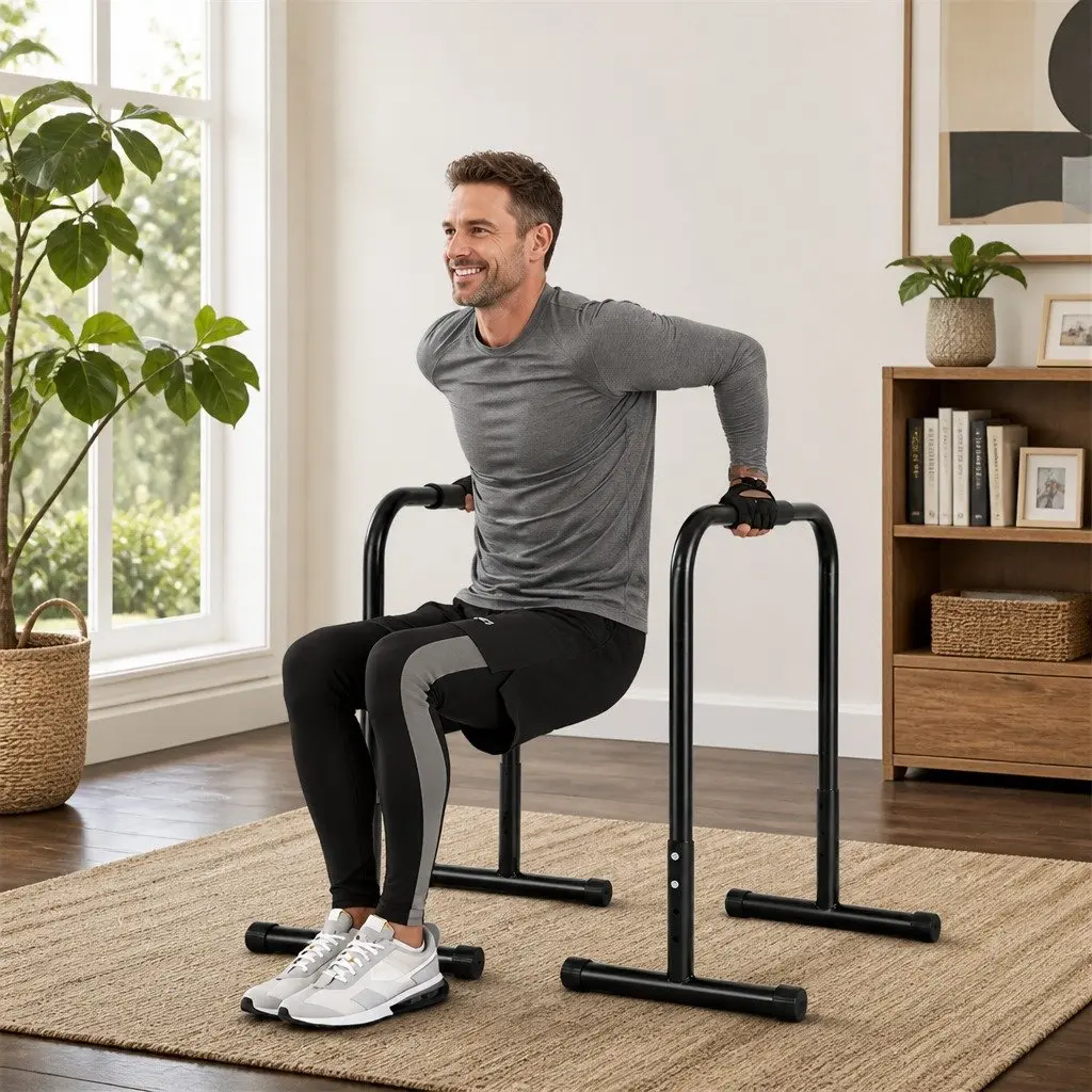 Adjustable Parallel Dip Bar Station Home Gym Pull-up Push-up Exercise Equipment
