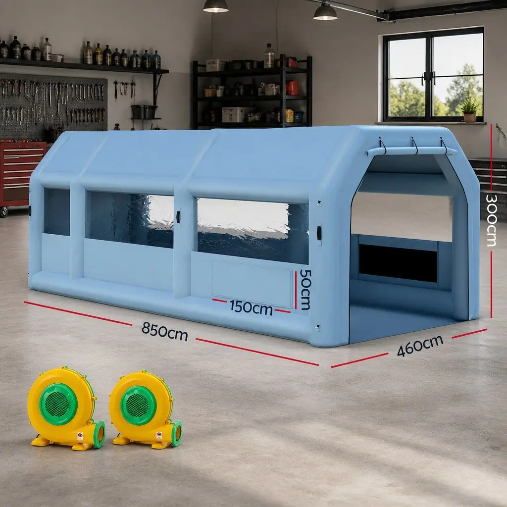 Inflatable Spray Paint Booth for Automotive Use 8.5x4.6m with Dual Filtration System and Blowers
