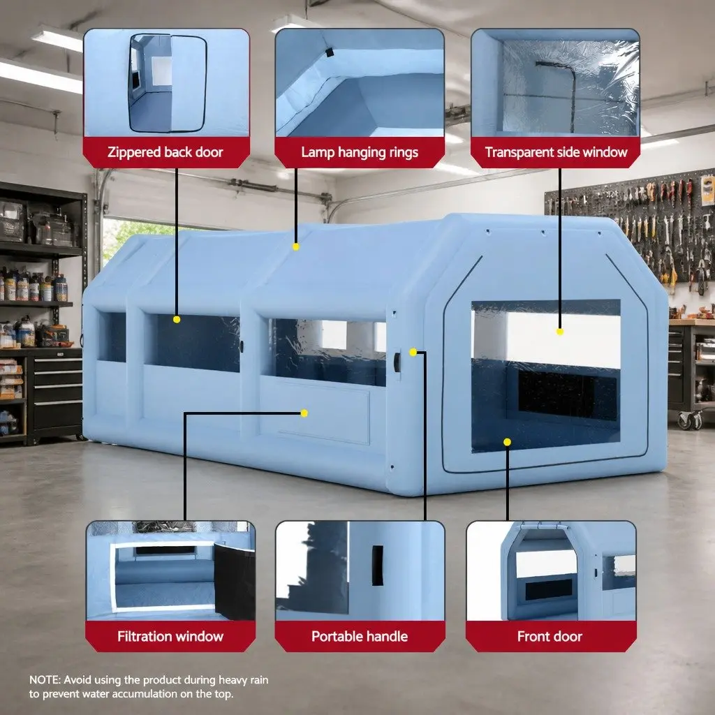 Inflatable Spray Paint Booth for Automotive Use 8.5x4.6m with Dual Filtration System and Blowers