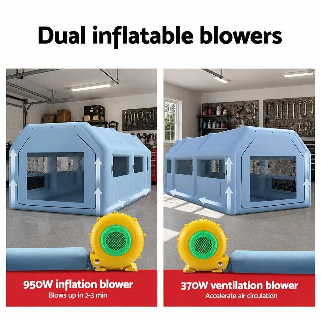 Inflatable Spray Paint Booth for Automotive Use 8.5x4.6m with Dual Filtration System and Blowers