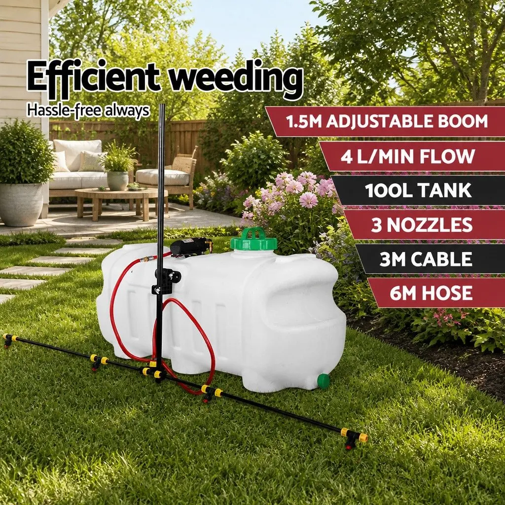 100L Weed Sprayer Tank Boom Spray Gun Garden Herbicide Nozzles ATV Quad Mounted