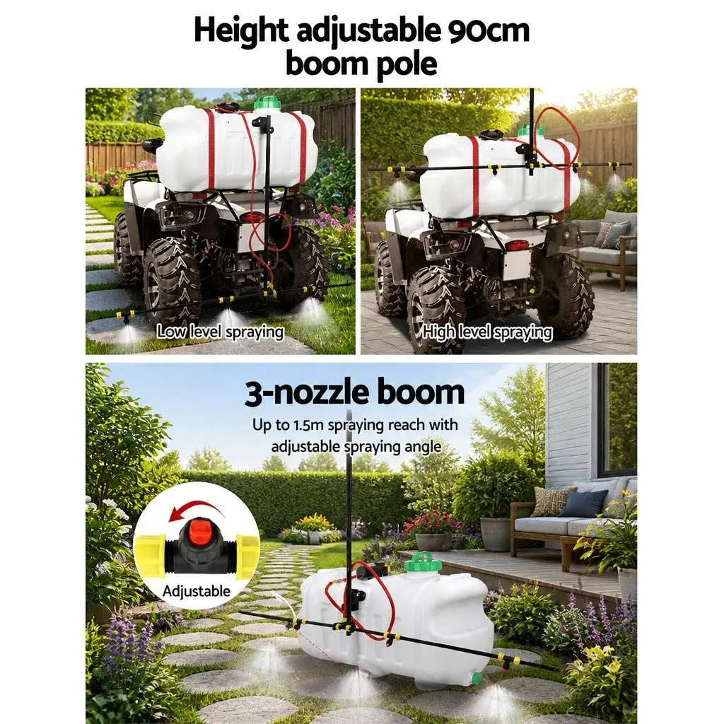 100L Weed Sprayer Tank Boom Spray Gun Garden Herbicide Nozzles ATV Quad Mounted