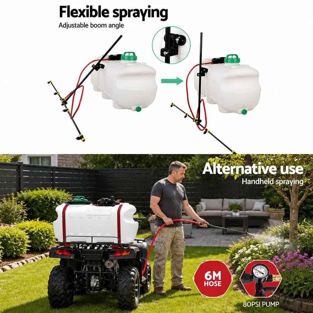 100L Weed Sprayer Tank Boom Spray Gun Garden Herbicide Nozzles ATV Quad Mounted