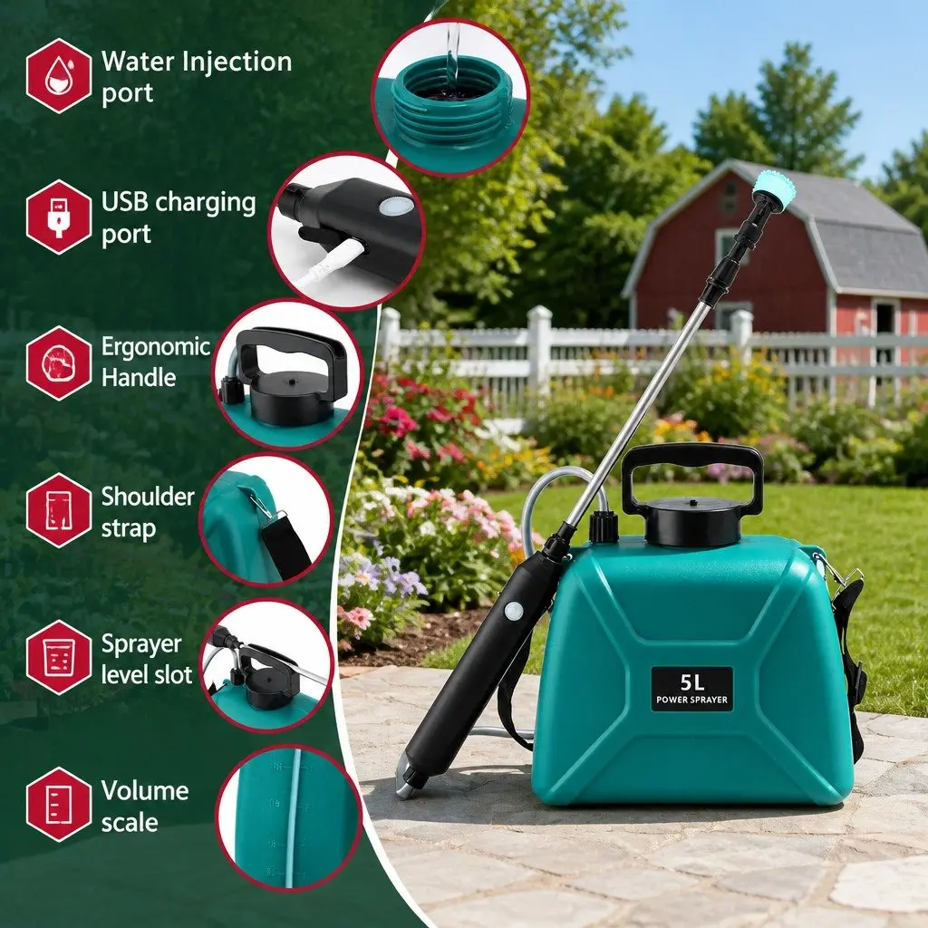 Electric Weed Sprayer 5L Garden Shoulder Sprayer USB Charging Herbicide