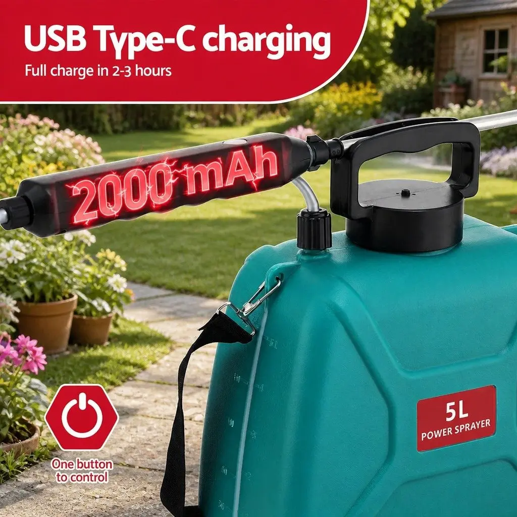 Electric Weed Sprayer 5L Garden Shoulder Sprayer USB Charging Herbicide