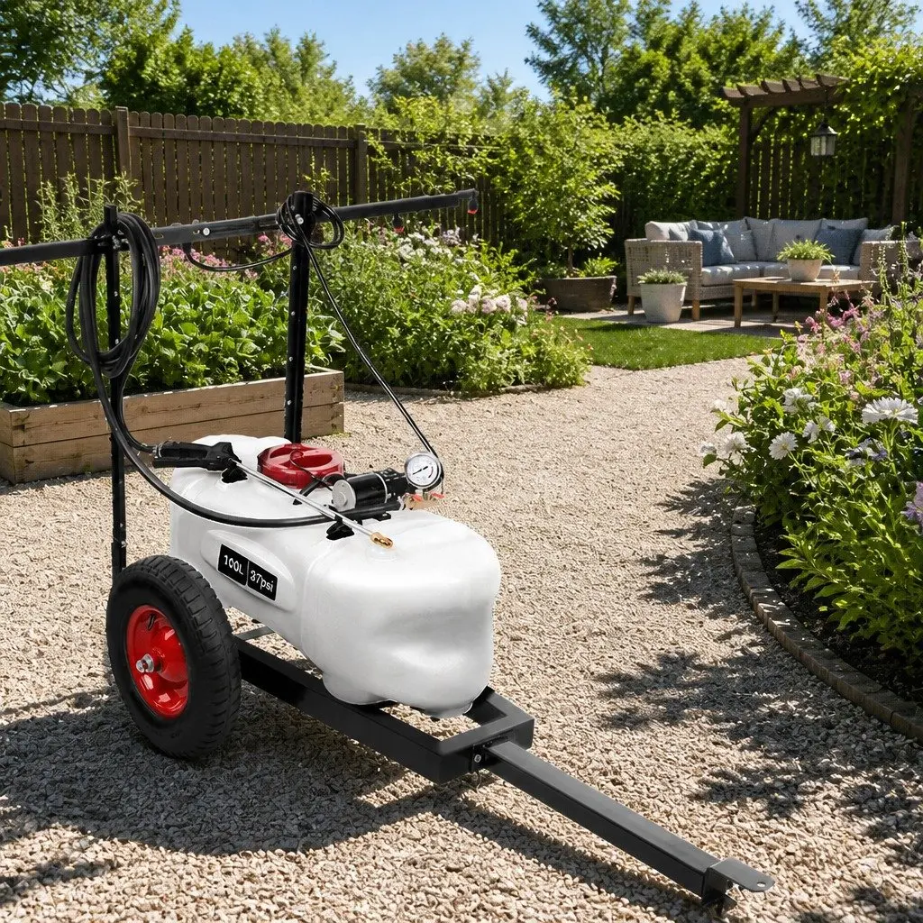 100L ATV Weed Sprayer Trailer 1.5M Boom Spray Gun Garden Herbicide Equipment