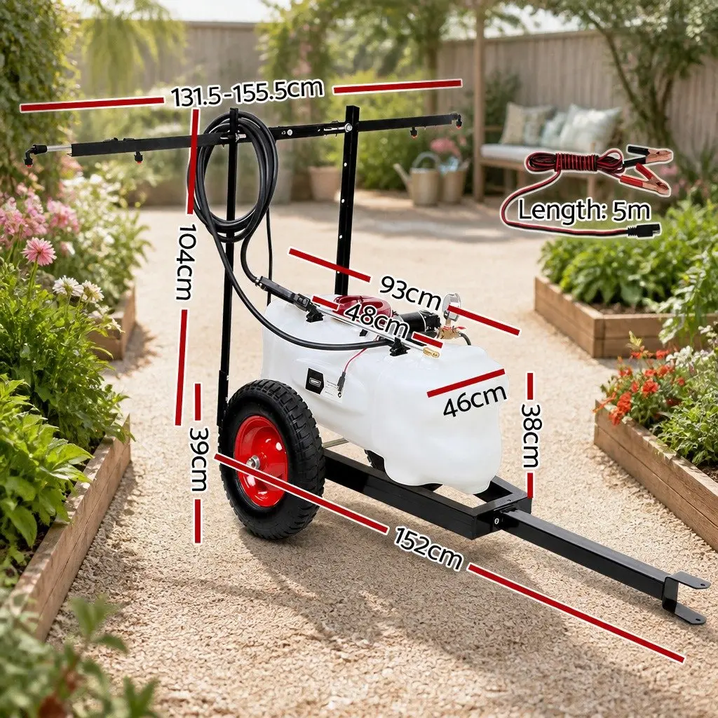 100L ATV Weed Sprayer Trailer 1.5M Boom Spray Gun Garden Herbicide Equipment