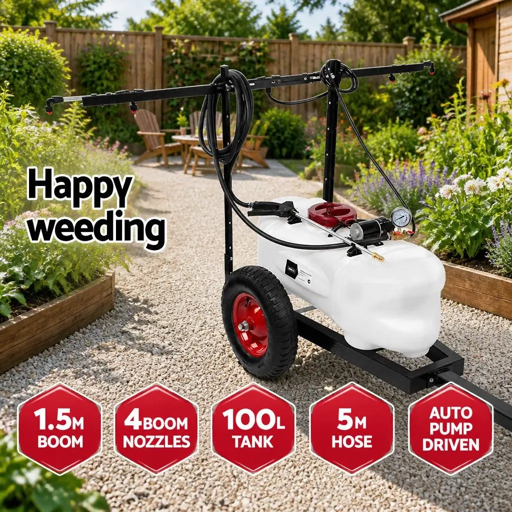 100L ATV Weed Sprayer Trailer 1.5M Boom Spray Gun Garden Herbicide Equipment
