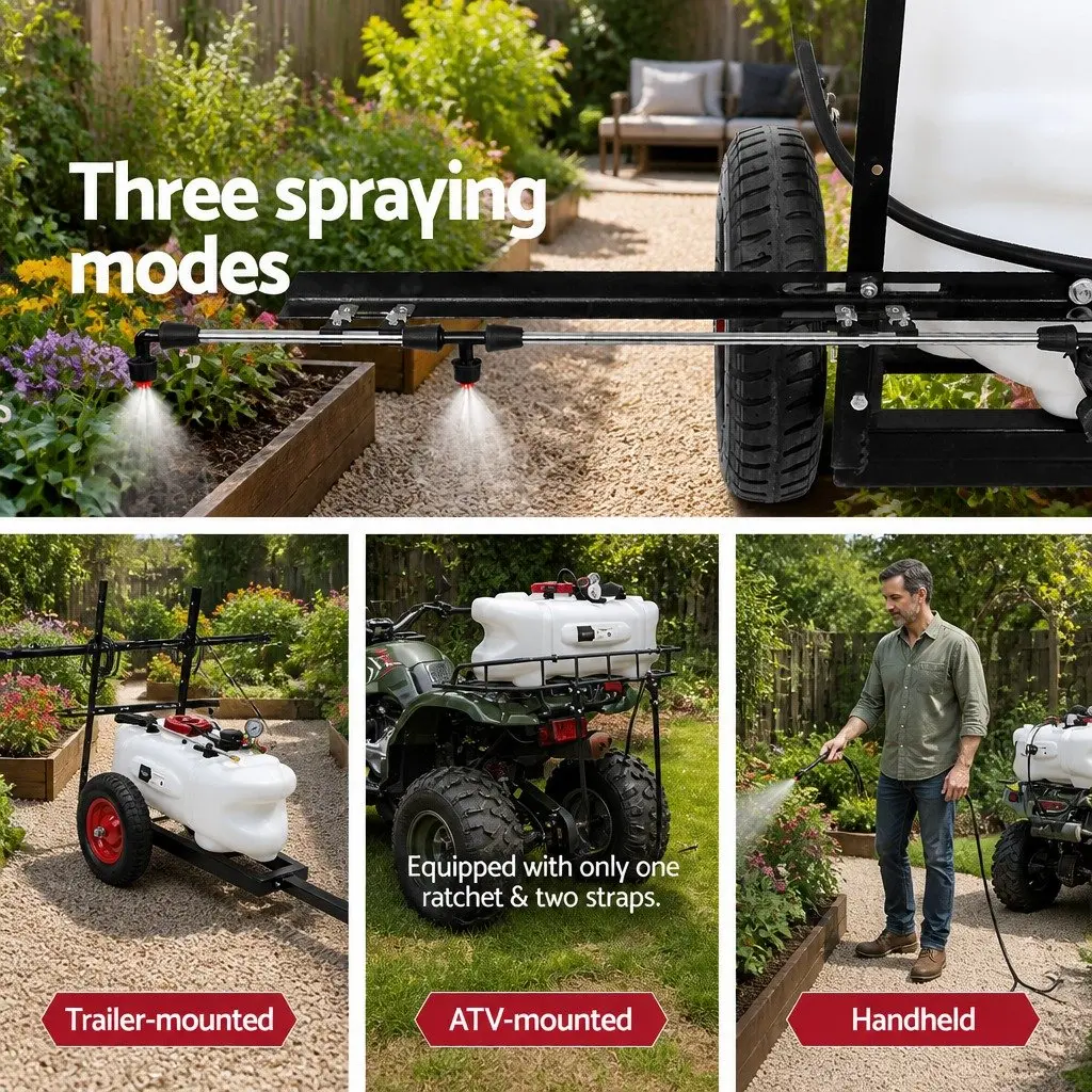 100L ATV Weed Sprayer Trailer 1.5M Boom Spray Gun Garden Herbicide Equipment