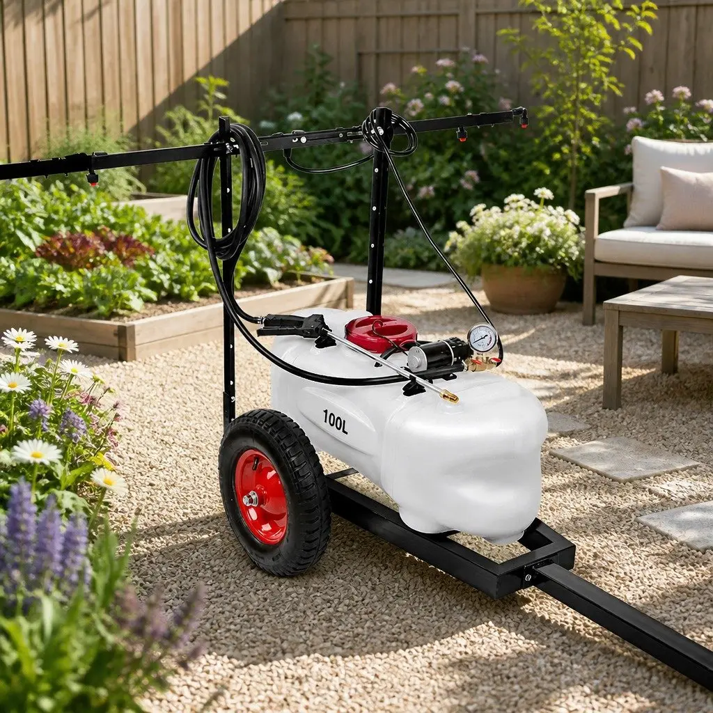 100L ATV Weed Sprayer Trailer 1.5M Boom Spray Gun Garden Herbicide Equipment
