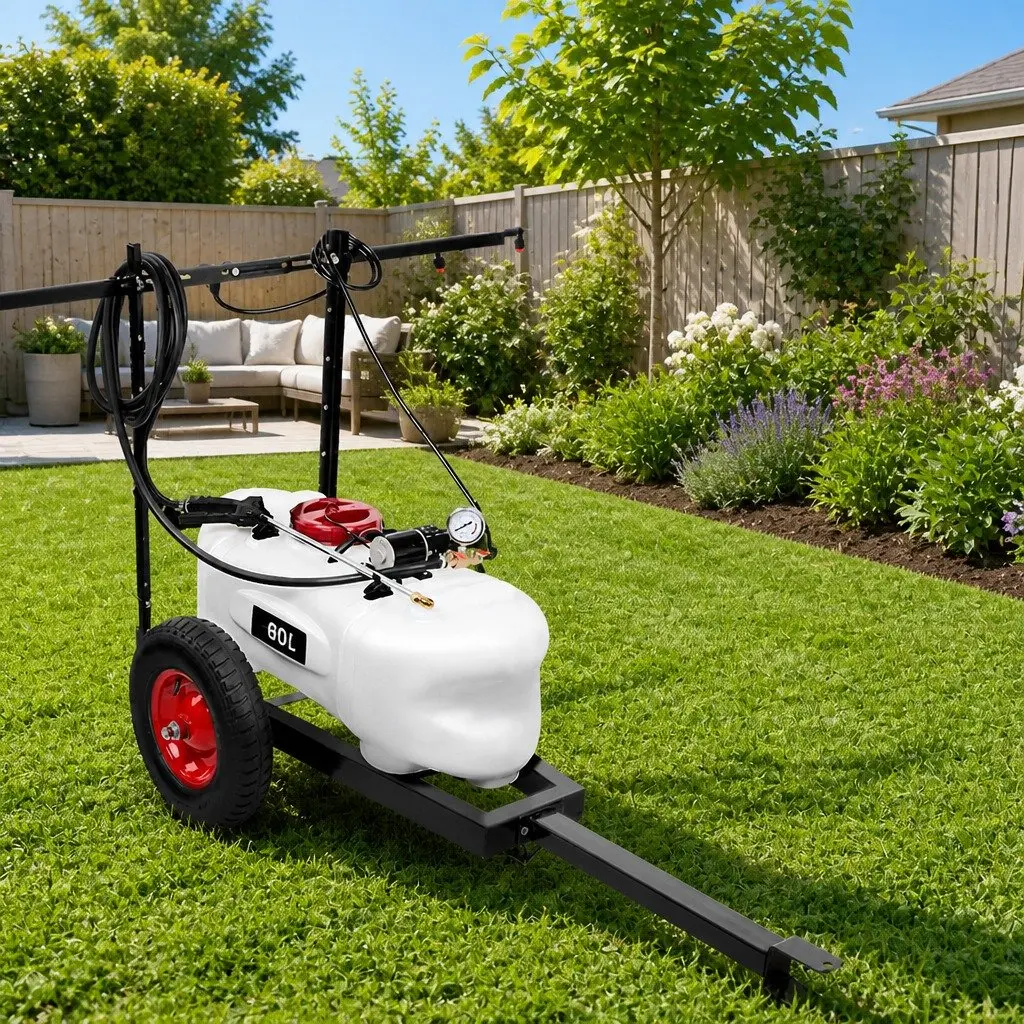 Weed Sprayer Garden Trailer 60L Tank Rear Boom Spray Gun 12V Pump