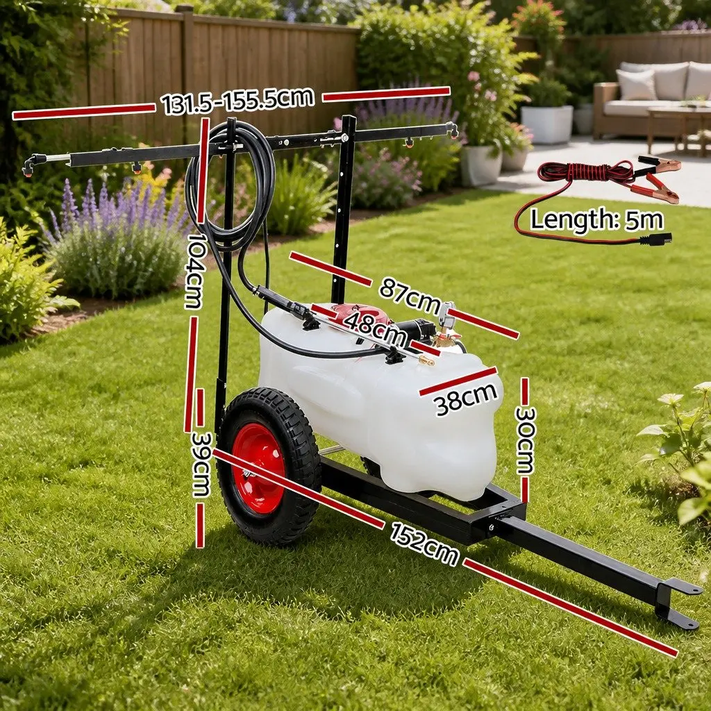 Weed Sprayer Garden Trailer 60L Tank Rear Boom Spray Gun 12V Pump