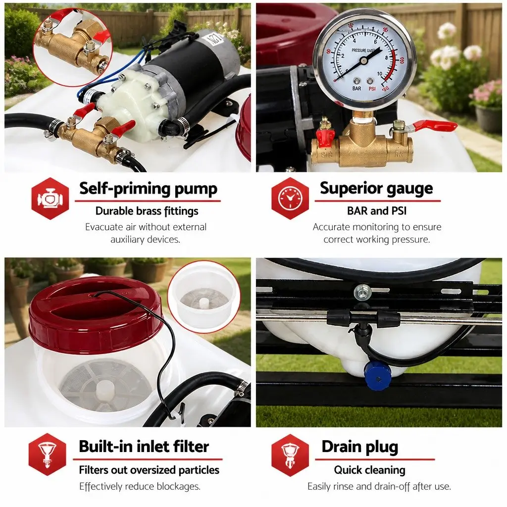 Weed Sprayer Garden Trailer 60L Tank Rear Boom Spray Gun 12V Pump