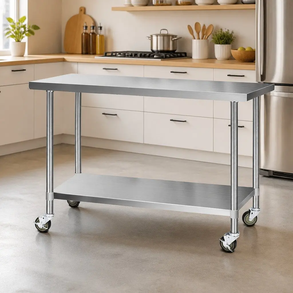Stainless Steel Kitchen Bench 1524x610mm with Wheels