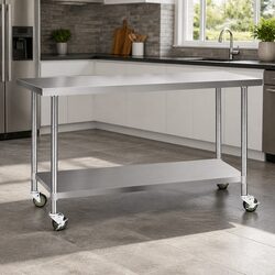 Stainless Steel Kitchen Bench with Wheels 1829x610mm Movable Work Table Storage