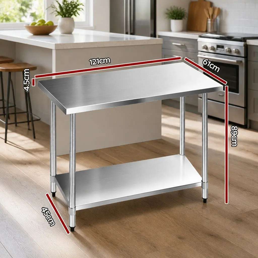 Stainless Steel Kitchen Work Bench for Food Prep 1219x610mm Adjustable