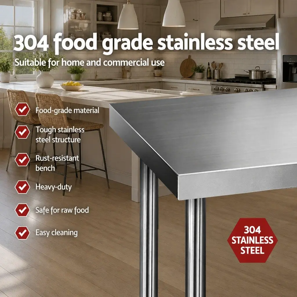Stainless Steel Kitchen Work Bench for Food Prep 1219x610mm Adjustable