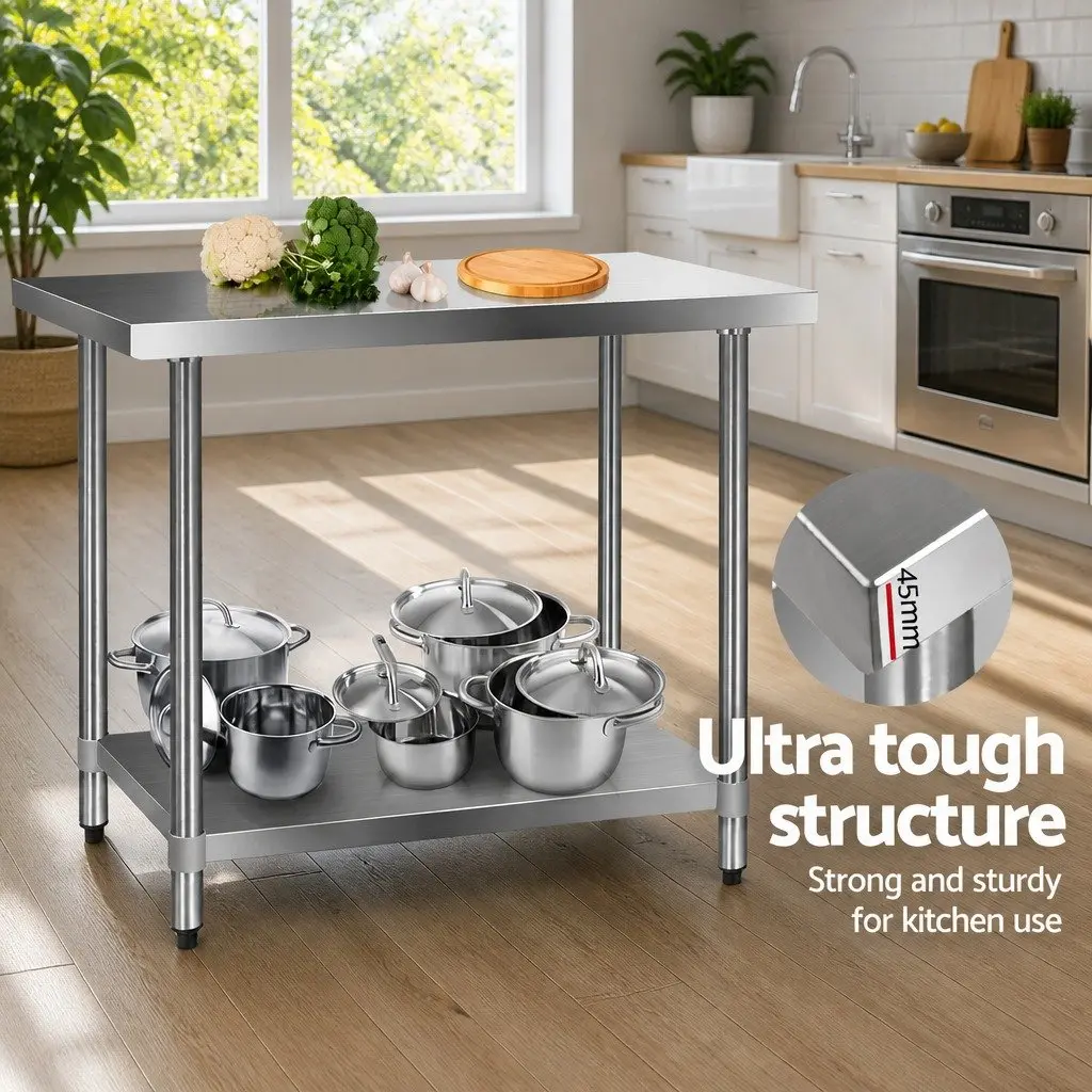 Stainless Steel Kitchen Work Bench for Food Prep 1219x610mm Adjustable