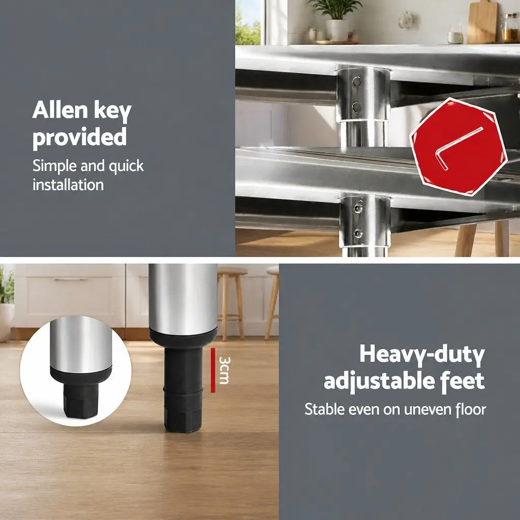Stainless Steel Kitchen Work Bench for Food Prep 1219x610mm Adjustable