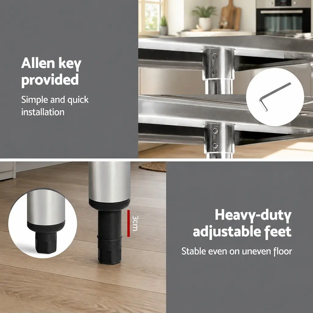 Stainless Steel Kitchen Work Bench for Food Prep 1219x610mm Adjustable