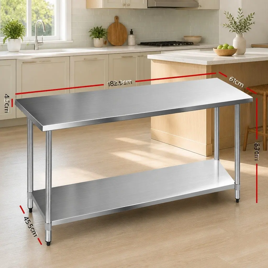 304 Stainless Steel Kitchen Work Table, 1829x610mm
